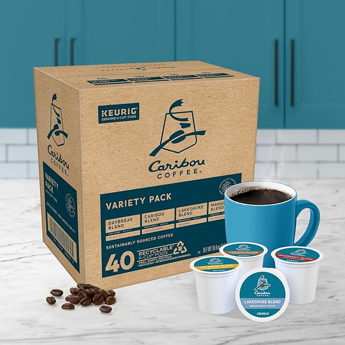 Caribou Coffee Single Serve Keurig K-Cup Pod Variety Pack, Light, Medium, and Dark Roast Coffees, 40-Count Box(Pack of 1)