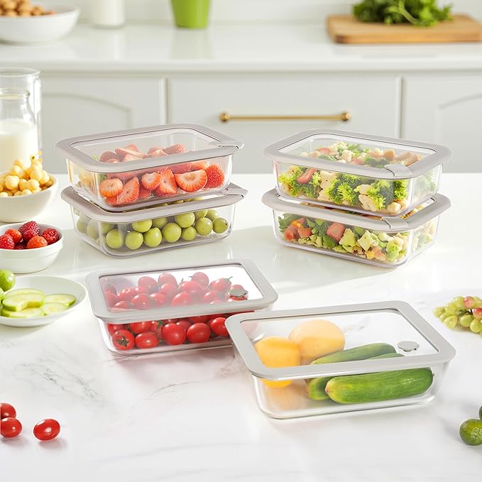 Glass Food Containers with Glass Lid, Microwave Safe Food Storage Container Set, 4 Pack of 35oz, Large Size Airtight Storage Set with Leak Proof Lids, Meal Prep Containers