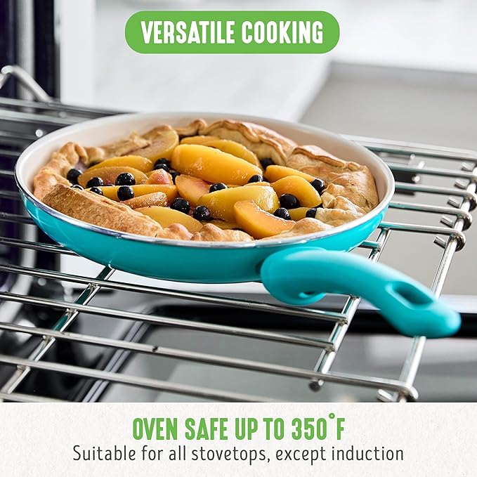 GreenLife Non Stick Fry Pan Set (7" & 10"), Non-Toxic PFAS-Free Ceramic Skillets, Dishwasher & Oven Safe, Egg Omelet Frying Pans, Stay- Cool Handles, Kitchen Home Cooking Essentials, Caribbean Blue