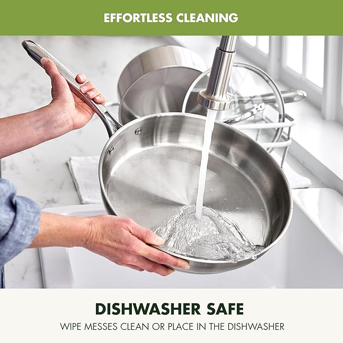 GreenPan11 Piece Stainless Steel Cookware Set, Induction Ready, Measurement Markings, Dishwasher & Oven Safe 600F, Pots & Pans, Sauce, Saute, Frying Pans, Silver