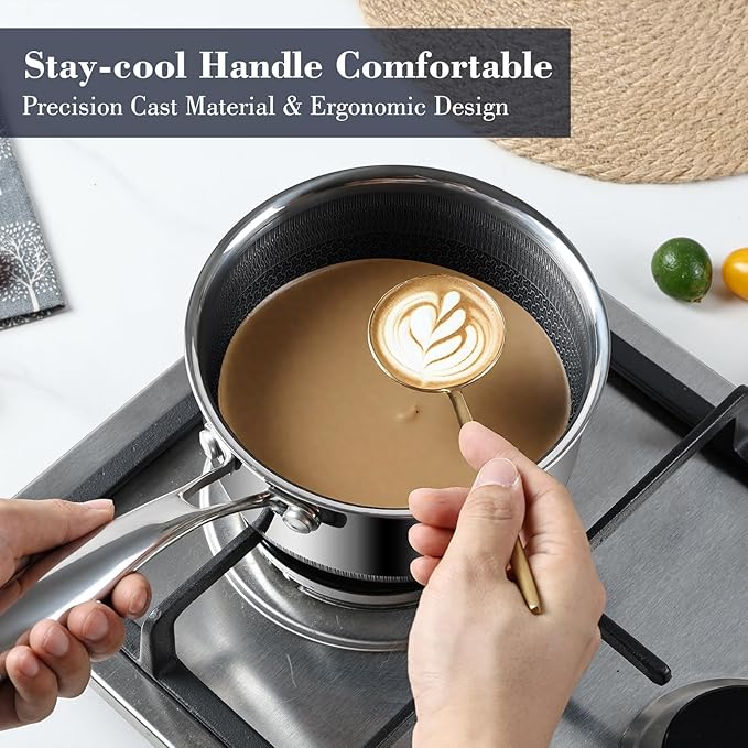 Tri-Ply Stainless Steel Stock Pot, 5 Quart Pot with Lid - Non Stick Pots -Induction Ready, Cooking Pots with Lids, Cool Handles, Dishwasher (Stainless Steel, 8PCS)