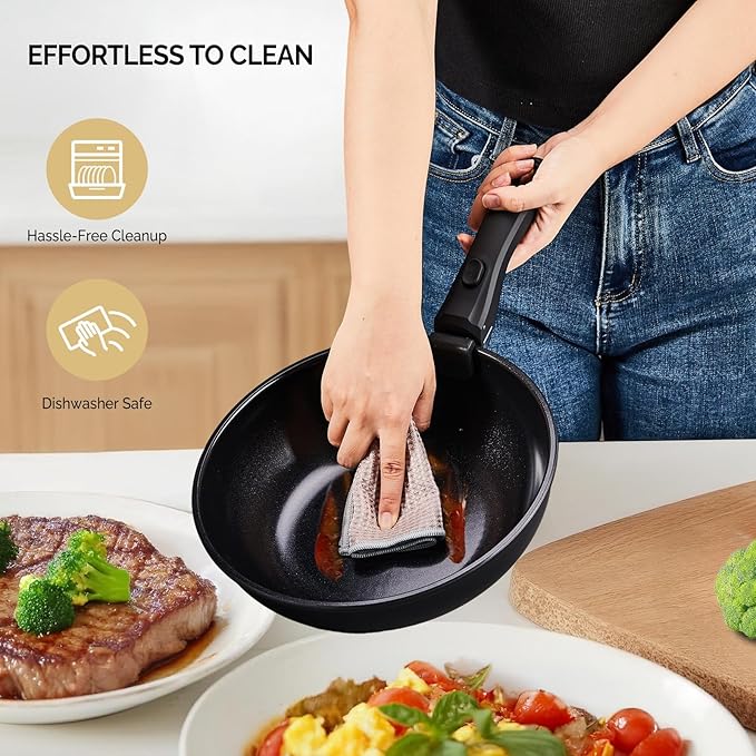 ROVSUN 23 Pcs Nonstick Pots and Pans Set, Cast Aluminum Kitchen Cookware Set with Detachable Handles, RV Kitchen Cooking Set and Utensils, Dishwasher Safe, PFAS PFOA & PFOS Free, Black