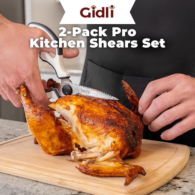Gidli 2 Pack Kitchen Scissors & Kitchen Shears - Lifetime Replacement Warranty - Herb Scissors with 5 Blades and Cover - Heavy Duty Vegetable Salad Multi Blade All-Purpose Food Shears Dishwasher Safe