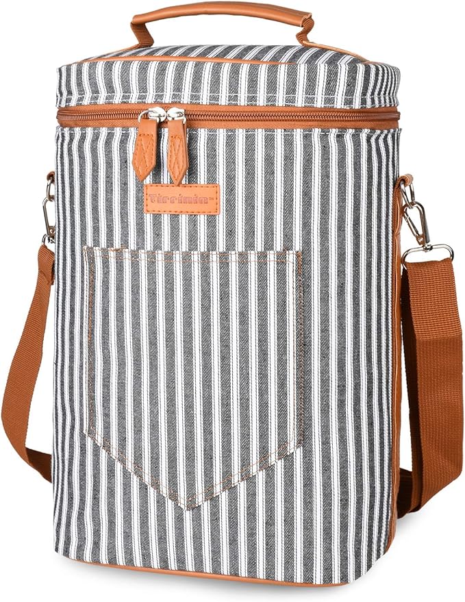 Tirrinia 4 Bottle Wine Gift carrier - Insulated & Padded Portable Versatile Wine Carrying Cooler Tote Bag for Travel, BYOB Restaurant, Wine Tasting, Party, Great Gift for Wine Lover, Black Stripe