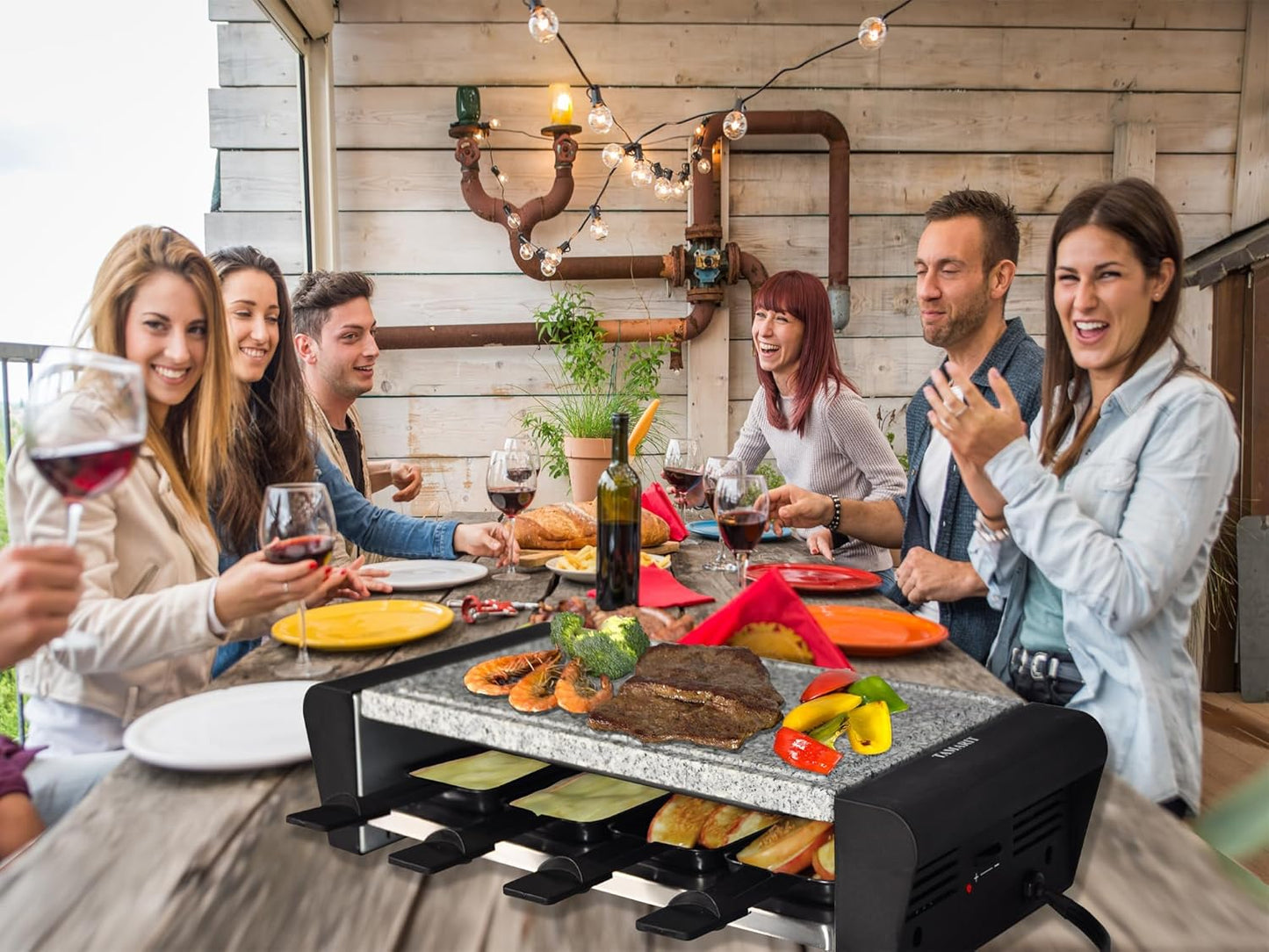 TAMARIT Raclette 3-in-1 Electric Grill - Portable, Korean BBQ Indoor with 8 Paddles, Dishwasher Safe Reversible Non-stick Grill