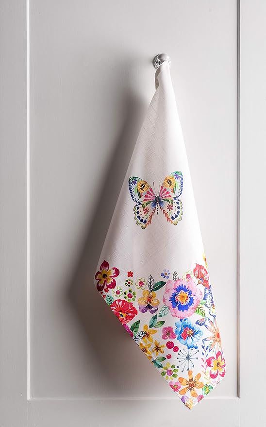 Maison d' Hermine Kitchen Towels Set of 3 100% Cotton 27.50" x 20" Reusable Cloth Tea Dish Towels Absorbent with Hanging Loop for Kitchen, Cocktail Parties Spring/Summer (Happy Florals - High Summer)