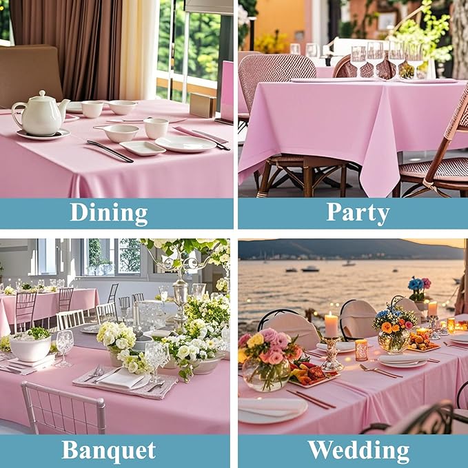 VidaFete Tablecloth 2 Pack 90 * 132inch Rectangle Table Cloth Polyester, Stain Wrinkle Resistant Polyester Dining Table Cover for Kitchen Dinning Party Wedding Rectangular Buffet Decoration(Pink)