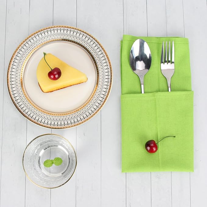 Solid Color Blended Thin Dinner Cloth Napkins - Set of 12 (40 x 40 cm) - for Events & Home Use (Green)