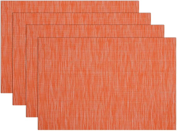 SHACOS Orange Placemats Set of 6 Woven Vinyl Place Mats for Dining Table Indoor Outdoor Wipe Clean Table Mats Thanksgiving Holiday Party Banquet Buffets Table Decor (6, Orange)