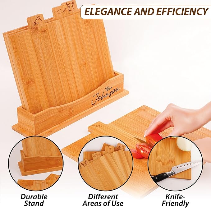 4-Piece Custom Wooden Chopping Boards for Kitchen, Wedding Gift for Couple 2025, Personalized Cutting Board Set with Holder, Gifts for Anniversary, Christmas, Housewarming, New Home, Engagement