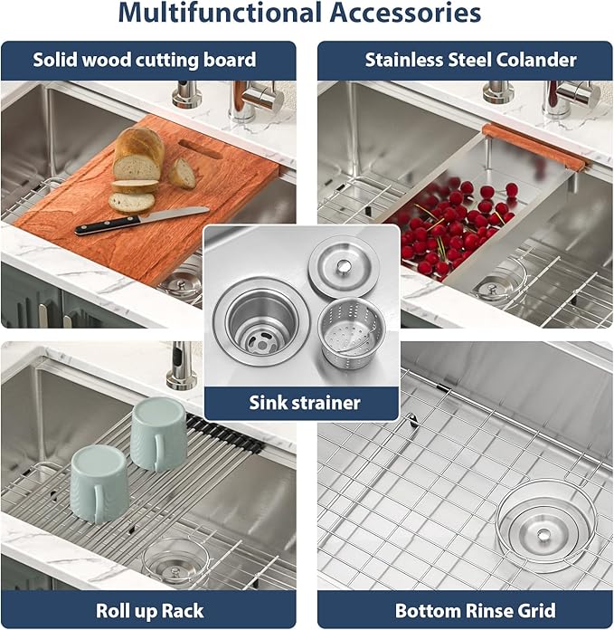 Lordear 36 Inch Undermount Kitchen Sink Stainless Steel 16 Gauge Workstation Single Bowl Handmade Kitchen Sinks Basin Under Counter, 36X19X10 Inch