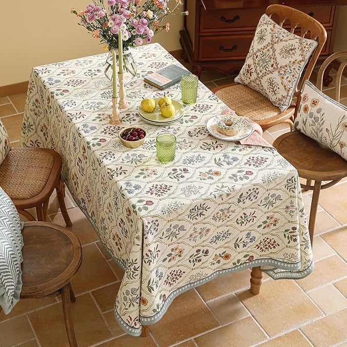 Floral Tablecloth for Rectangular Tables,Linen Table Cloth with Colorful Flowers Pattern,Heavy Durable Table Cover for Dining Thanksgiving Kitchen Decor Party Banquet Christmas,55"*71"
