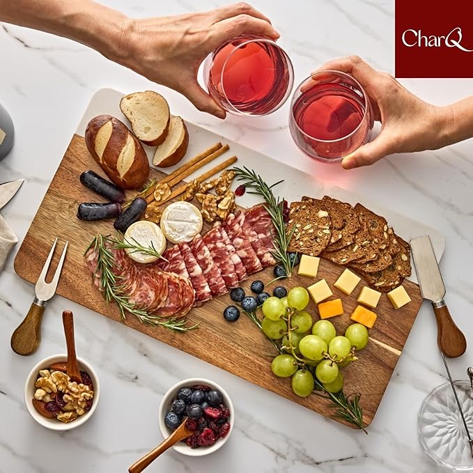 Marble Acacia Charcuterie Board Set (Premium Design Not Bamboo) – Cheese Platter Meat and Cheese Tray Medium Board for Small Gatherings Elegant Cheeseboard Gift