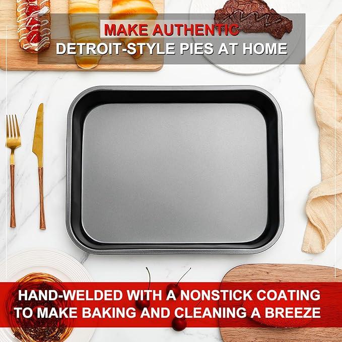 2 Pcs Detroit Style Pizza Pan 16 x 11.5 x 3.15 Inch Hard Rectangular Deep Pizza Pans Non Stick Sicilian Style Pan Dish Pre Seasoned Bakeware Kitchenware