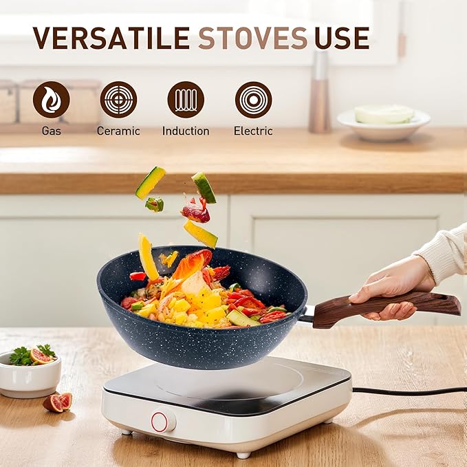 DisDelight Pots and Pans Set Non Stick, Nonstick Induction Granite Kitchen Cookware Sets, Induction Nonstick Granite Cooking Set, Induction Cookware Cooking Pan Set, Pan Sets for Cooking, Blue