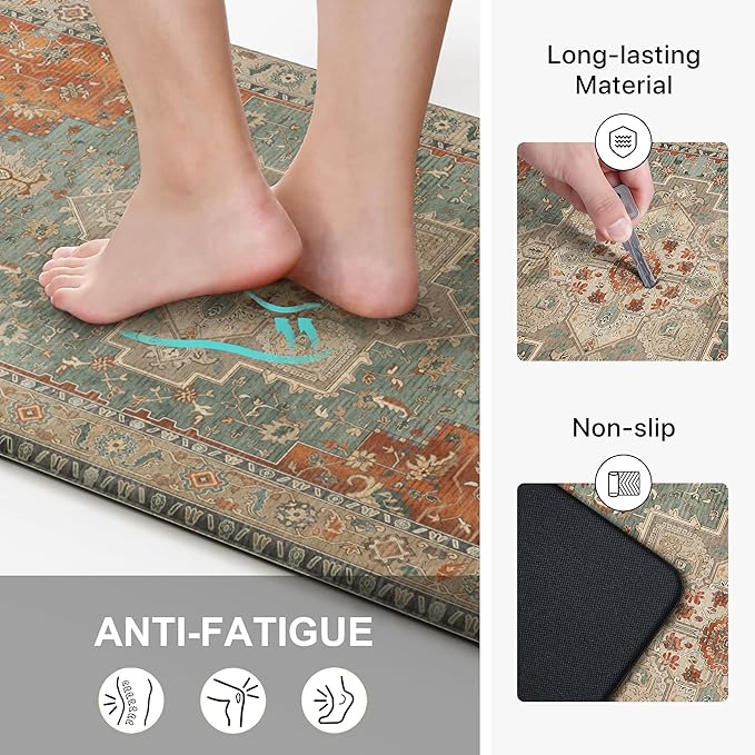 GENIMO Kitchen Mats for Floor 2PCs, Washable Anti Fatigue Mat for Cushioned, 17.3"x59"+17.3"x30", Waterproof Kitchen Rugs, Non Slip Comfort Standing Mat Rug for Home, Sink, Laundry, Multi