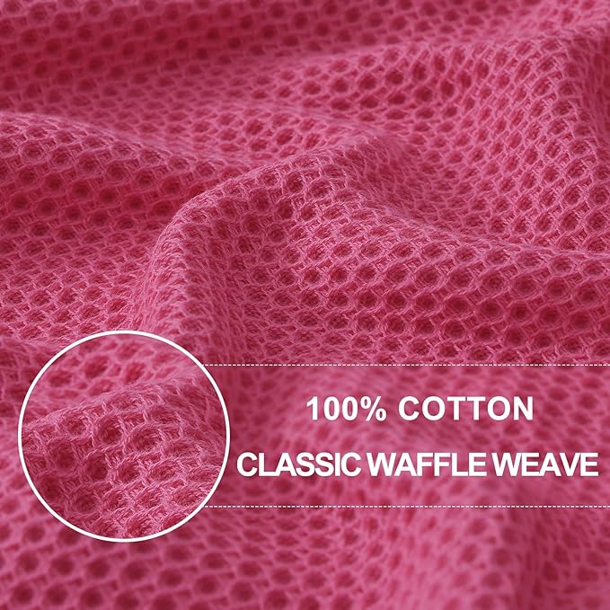Homaxy 100% Cotton Waffle Weave Kitchen Dish Towels, Ultra Soft Absorbent Quick Drying Cleaning Towel, 13 x 28 Inches, 6-Pack, Hot Pink