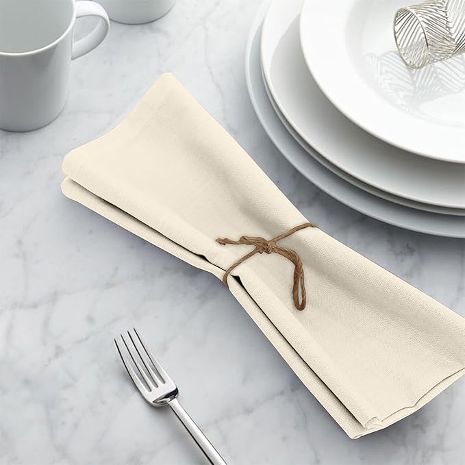 Ruvanti Cloth Napkins Set of 6, 18x18 Inches, 100% Cotton, Washable, Soft & Absorbent, Perfect for Wedding, Christmas, ‎Thanksgiving Dinners - Antique White