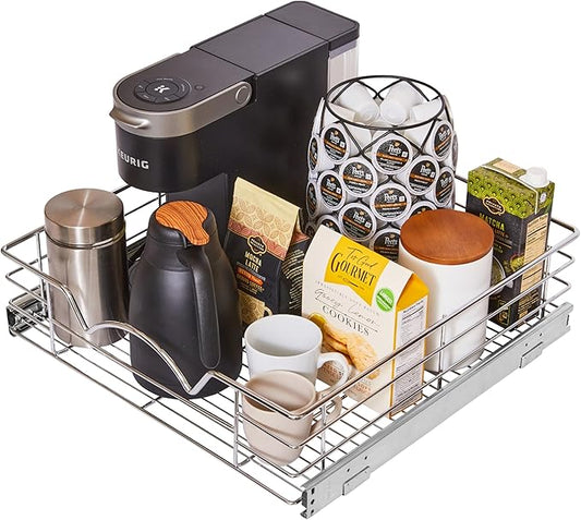 HOLDN’ STORAGE Pull Out Cabinet Organizer, Individual Sliding Drawers - Heavy Duty Metal with Lifetime Limited Warranty - Anti Rust Chrome Finish (Single Tier, 20" W)