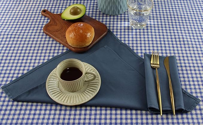 Solid Color Polyester Linen Blended Thin Dinner Cloth Napkins - Set of 12 (40 x 40 cm) - for Events & Home Use (Aegean)