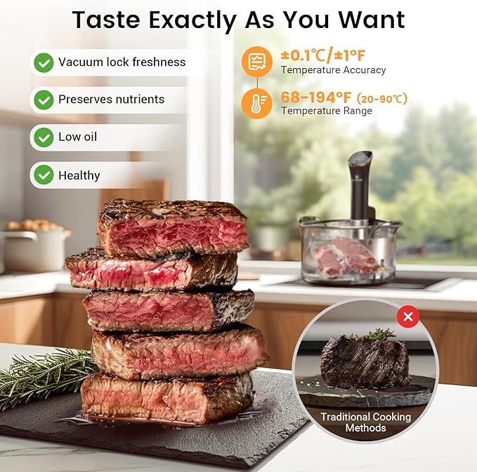 BLITZHOME Sous Vide Cooker, Compact Sous Vide Machine 1000W with Recipes, Accurate Temperature & Timer, Ultra Quiet Stainless Portable Precision Immersion Circulator