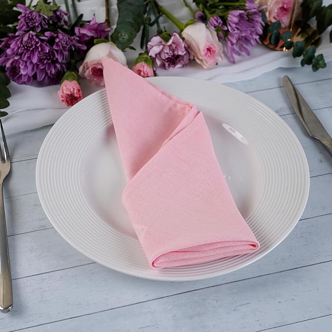 Pink Polyester Linen Blended Thin Dinner Cloth Napkins - Set of 12 (40 x 40 cm) - for Wedding Parties Events & Home Use (Pink)