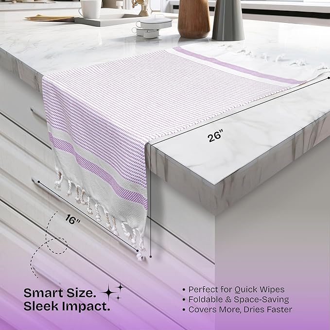 Lavender Turkish Kitchen Towels 16x26 Inch, 3 Pack, 100% Cotton, Ultra Absorbent, Soft, Fast Dry, Machine Washable, Dish Towel with Tassels for Drying Dishes, Cleaning, Everyday Use