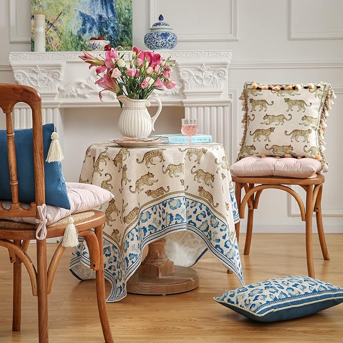 patdrea Leopard Animal Linen Table Cloth Soft Breathable Tabletop Cover Dacorative Kitchen Dining Tablecloth for Rectangular Tables for Parties,Holiday,Christmas,55"x 71"