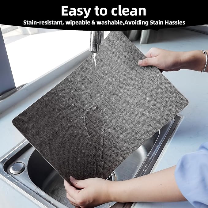 Vinyl Placemats Set of 6-12×17.7 Inch Waterproof & Heattable Placemats, Fall Faux Leather Wipeable Outdoor Table Mat for Dining, Kitchen, Indoor Outdoor Use (Grey, Linen Texture)