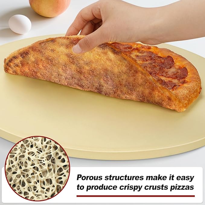 Round Pizza Stone for Grill and Oven- 12 inch Baking Stone Heavy-Duty Cordierite Pizza Stone for Bread, Cookies, Heat Proof BBQ Grilling Cooking Stone for Making Crisp Crust Pizza (Beige)