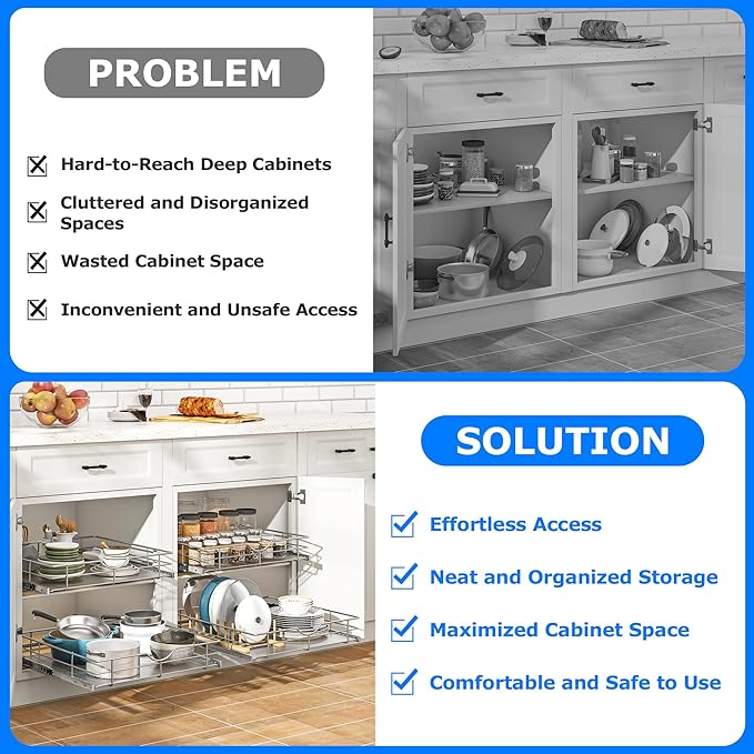 WelFurGeer Soft Close Slide Out Cabinet Shelf, 17" W x 22" D Pull Out Drawers for Kitchen Cabinets, Kitchen Shelf Organizer, Cupboard Organizers and Storage, Under Cabinet Pull Out Shelves