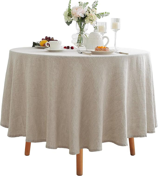 Linen World Linen Tablecloth, 100% French Linen Round Tablecloth 90" Inch, Washable Natural Tablecloth for Dining, Outdoor, Weddings and Restaurants, Decorative Valentine Easter