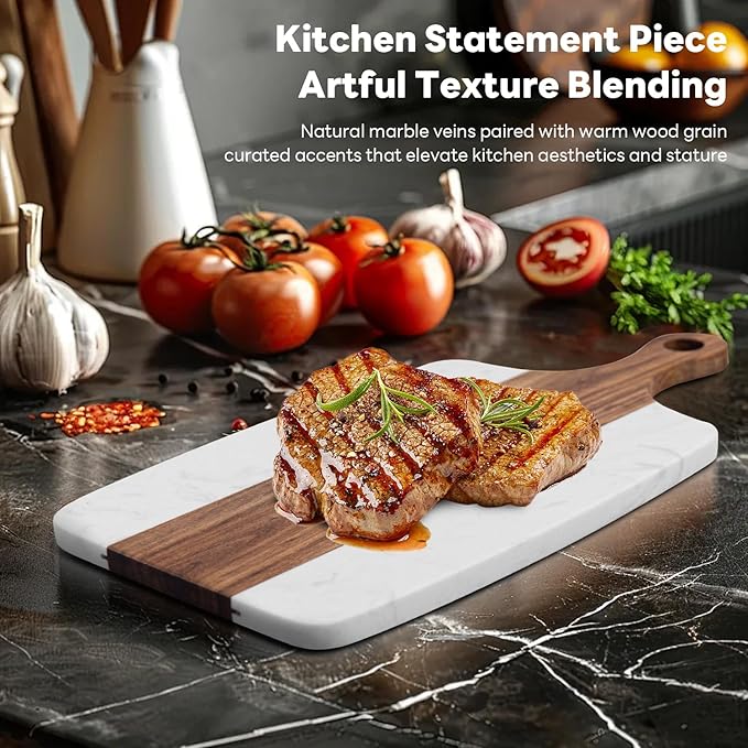 Marble charcuterie board: Acacia wood marble chopping board - suitable for kitchen, great gift for friends (white)