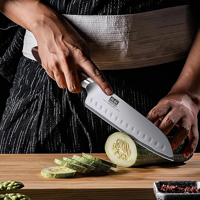 SHAN ZU 7 Inch Chef Knife, High Carbon Japanese 10Cr15Mov Stainless Steel Santoku Knife, Ultra Sharp Professional Kitchen Cooking Knife with Ergonomic Pakkawood Handle