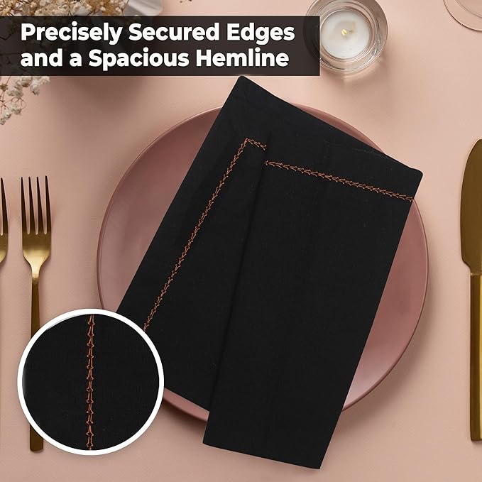 Urban Villa Halloween Cloth Napkins Black Orange Hemstitch Dinner Napkins Set of 12(20x20) Inches Premium Soft Cotton Highly Absorbent Reusable & Washable Dinner Table Napkins for Home and Weddings