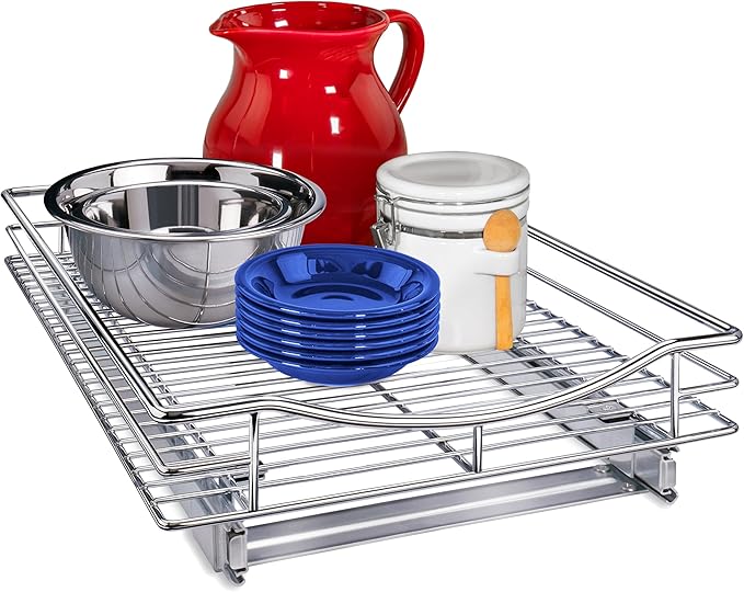 LYNK PROFESSIONAL® Pull Out Cabinet Organizer, 14" x 18" Slide Out Drawers for Kitchen Cabinets - Sliding Pull-Out Pantry Shelves – Home Shelf Organizers - Lifetime Ltd. Warranty, Chrome