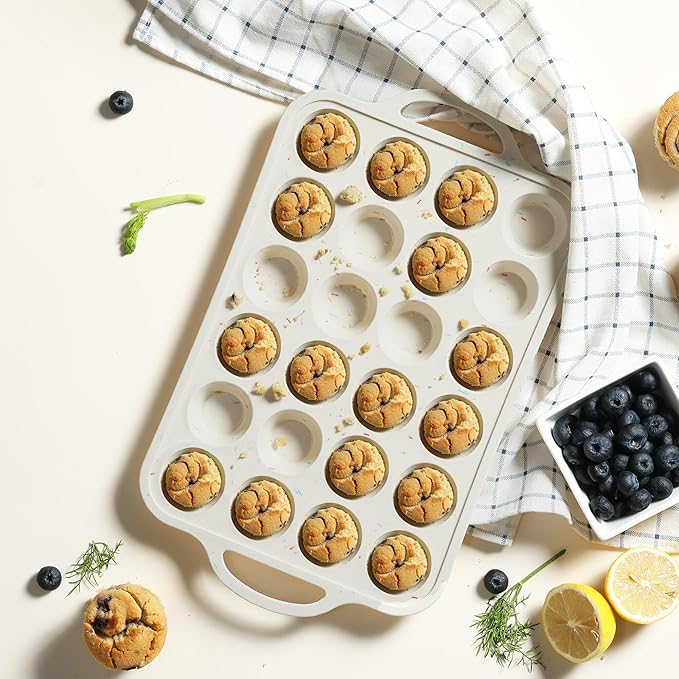 2 Packs 24 Cups Silicone Muffin Pan with Metal Reinforced Frame Mini Size Cupcake Pan Tray Egg Bites Silicone Circle Cookie Molds Muffin Tin Tart Pans Baking Sheet Set for Breakfast Sandwiches