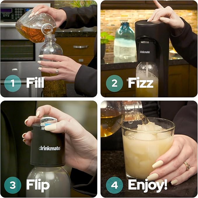 Drinkmate OmniFizz Sparkling Water and Soda Maker, Carbonates Any Drink, ULTIMATE BUNDLE - Includes three 60L CO2 Cylinders, Two Carbonation Bottles, and Fizz Infuser (Arctic Blue)