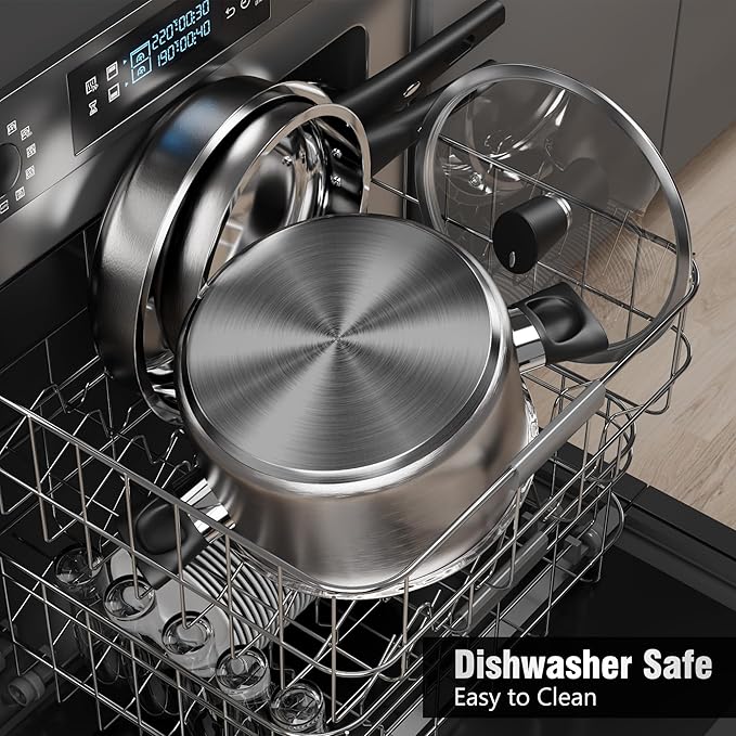 Stainless Steel Cookware Set, 14-Piece Pots and Pans Set, Kitchen Cooking Pan Set with Stay-Cool Handle, Non Toxic, Dishwasher Safe, Compatible with All Stovetops - Gas, Electric, Induction