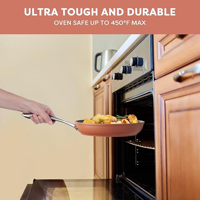 CIARRA Nonstick Ceramic Frying Pan, Non Toxic, PTFE & PFOA Free, Oven Safe & Compatible with All Stovetops, 10.2 Inches, Orange