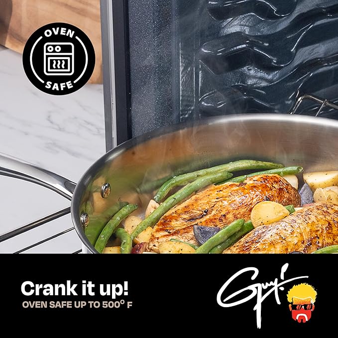 Guy Fieri's Flavortown 10.3" Stainless Steel Frying Pan - Tri-Ply Base with Stainless Stay Cool Handles, Oven Safe up to 500°F, Induction Cooktop Compatible, Versatile Cookware for Every Kitchen