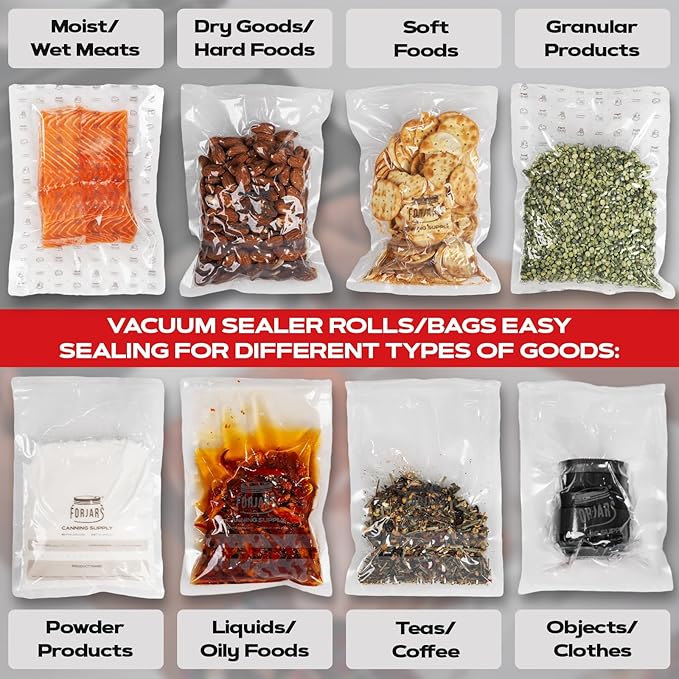 FORJARS Food Vacuum Sealer Machine with 20 Bags, High-Speed, Multi-Functional. Automatic Sealing for Dry and Wet Storage, Freshness Saving for Your Food, Perfect for Sous Vide Cooking and Kitchen Use