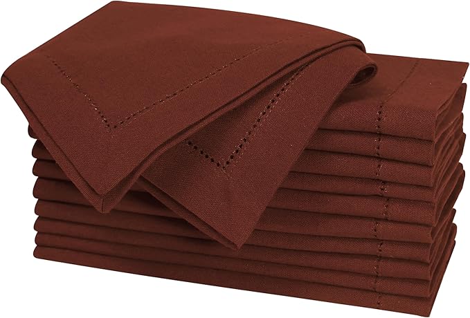 Bedding Craft Cotton Cloth Dinner Napkins Set of 12 – 18x18 Poppy Red with Frayed Fringe – Machine Washable Fabric Napkins for Weddings, Baby Showers, Parties & Daily Dining