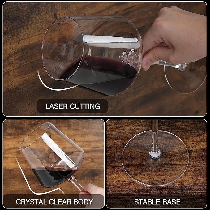 Wine Glasses Set of 4- Hand Blown Crystal, 18 oz Modern Glasses with Tall Stem for Red White Wine, Great Gift Packaging for Daily Use,Unique Wedding Anniversary or Birthday Gift