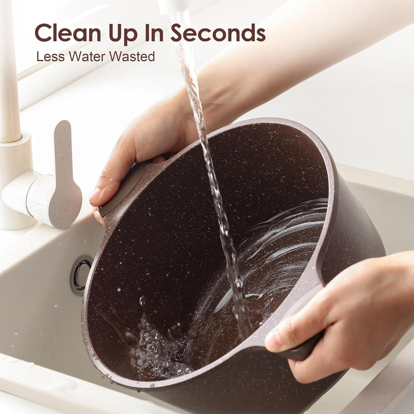 SENSARTE Nonstick Cookware Set 16-Piece, Healthy Pots and Pans Set, Non-stick Kitchen Cooking Set with Stay-Cool Handles, Silicone Utensils and Pot Protectors