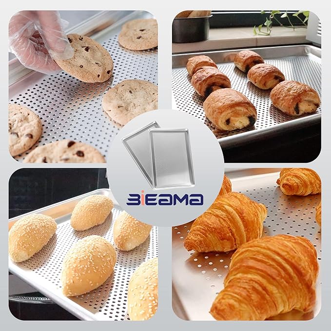 6 Pack Full Size 18" x 26" Aluminum Baking Sheet Pan Perforated, Commercial Bakery Equipment Cookie Sheets, NSF Approved Baking Tray