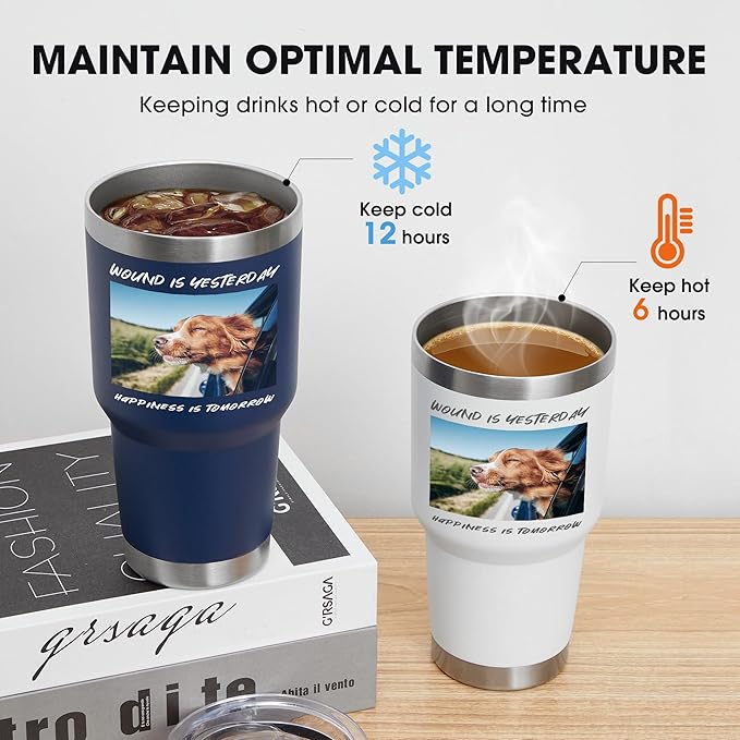 Personalized Custom Tumbler Print in USA 30oz Stainless Steel Coffee Cup with Lid & Straw Double Wall Insulated Tumbler with Colorful Text Logo Photo