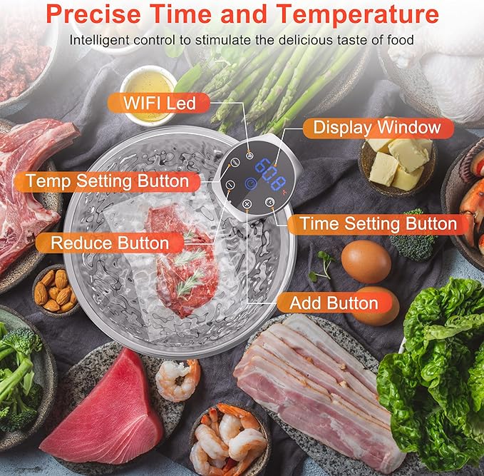 Sous Vide Machine, Sous Vide Cooker 1100W, WiFi Connect App Control with Recipe, Fast-Heating Immersion Circulator Cooker with Accurate Temperature and Time Control, Ultra Quiet, IPX7 Waterproof