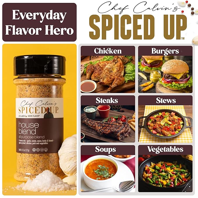3 Pcs Spiced Up House Blend All Purpose Seasoning for Grilling & Cooking, Mix Spices for Roasting Chicken & Ribs | Bold, Smoky & Savory Flavor - Kosher, Non-GMO, Vegan, Gluten-Free Rub for Daily Use, 4.3 Oz