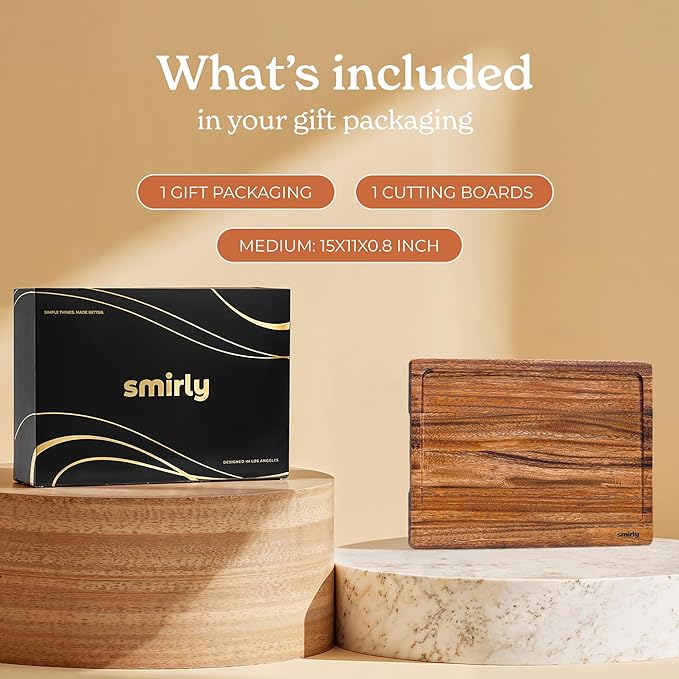 SMIRLY Walnut Wood Cutting Boards for Kitchen, Large - Small, Walnut Wooden Cutting Board Set with Deep Juice Grooves, Non Toxic Serving Tray